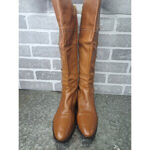 Michael Kors Carney Brown Leather Gold‎ Studded Riding Boots Knee High Size 8.5